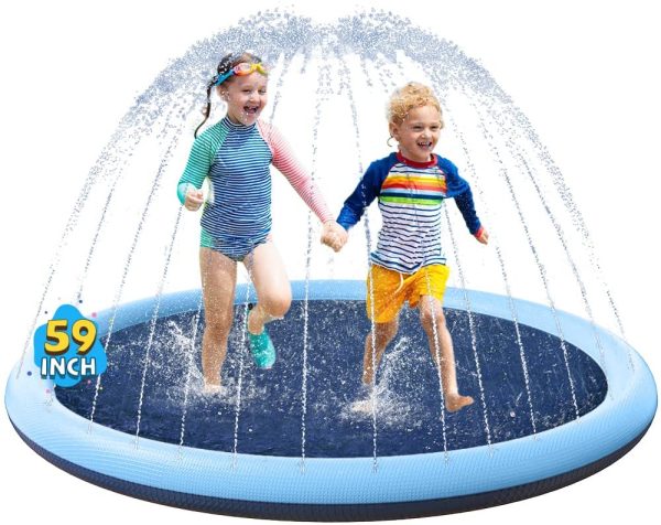 VISTOP n-Slip Splash Pad for Kids and Dog, Thicken Sprinkler Pool Summer Outdoor Water Toys - Fun Backyard Fountain Play Mat for 3 Age+ Girls Boys or Pet Dog (59 inch, Blue&Blue) - Image 4