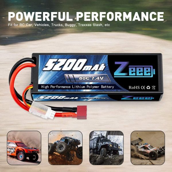 Zeee 2S 7.4V 5200mAh Lipo Battery 80C Hard Case Battery with Deans Plug for 1/8 1/10 RC Vehicles Car Traxxas Slash X-Maxx RC Buggy Truggy RC Airplane(2 Pack) - Image 6