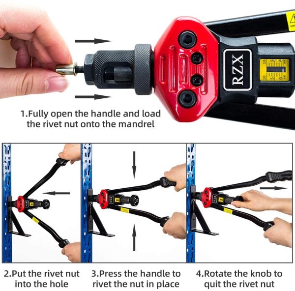 17" 440mm M3 M4 M5,m6,m8,m10 M12, 10-24, 1/4-20 , 5/16-18,3/8-10 ,Hand Riveter Rivet Gun, Riveting Tools with Nut Setting System M3-m12 Bt607 - Image 6