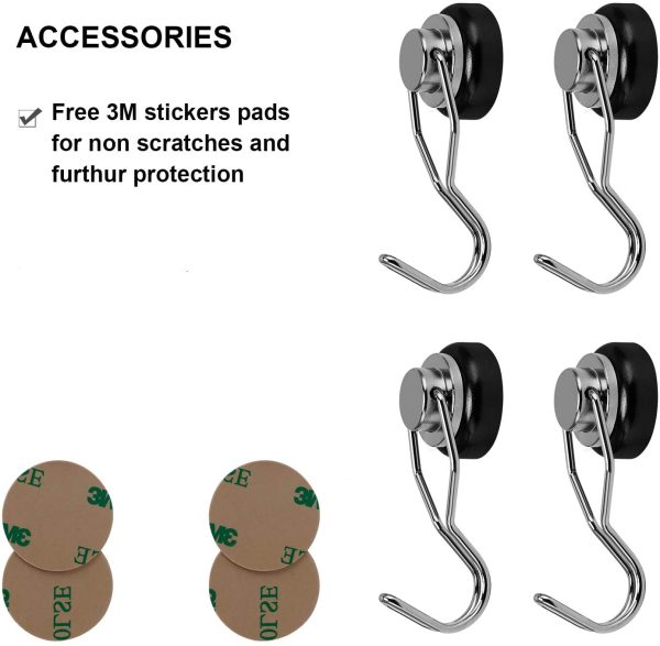 Swivel Hooks 50lbs Heavy Duty Grill Hooks 4 Pack with Scratch Proof Stickers Great for Home Refrigerator Kitchen Store Grill BBQ Office Warehouse