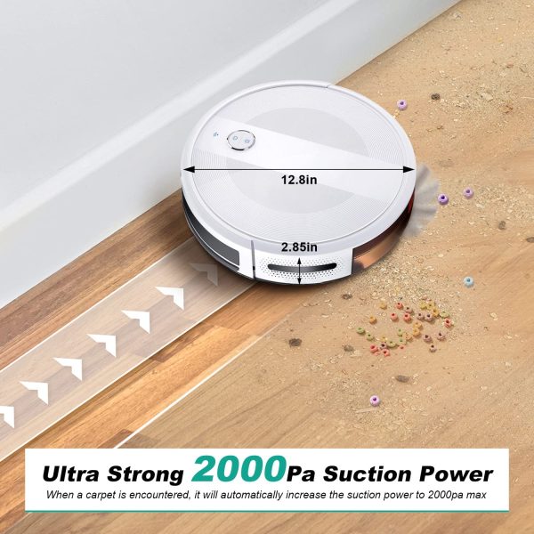 Robot Vacuum Cleaner, Super-Thin, Strong Suction,Works with Alexa,Quiet, Self-Charging Robotic Vacuum Cleaner, Cleans Hard Floors to Medium-Pile Carpets (2000Pa, White) - Image 5