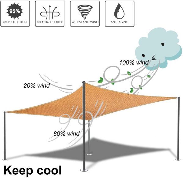 Sun Shade Sail Rectangle , Patio Sunshade Cover Canopy - Durable Fabric Cloth for Outdoor Garden Yard Pond Pergola Sandbox Deck Courtyard (6' x 8' Rectangle, Gray) - Image 2