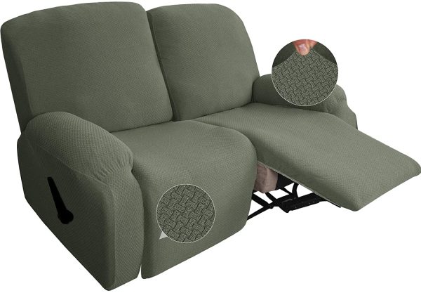 Newest Design 6-Piece Recliner Sofa Cover Stretch Jacquard Reclining Couch Covers for 2 Seater Sofa Slipcovers for Living Room Soft Recliner Protector with Pocket (Loveseat Recliner, Army Green) - Image 7