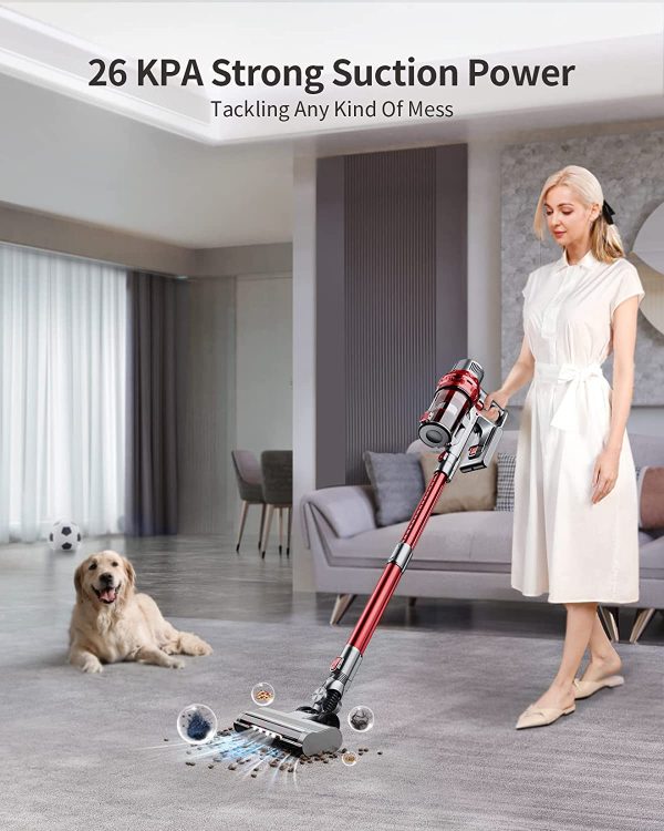 Cordless Vacuum Cleaners, 26KPa Powerful Stick Vacuum, 30min Runtime Lightweight Cordless Vacuum with Extension Tube and Detachable Battery Handheld Vacuum for Carpet/Floor/Pet/Stair - Image 3