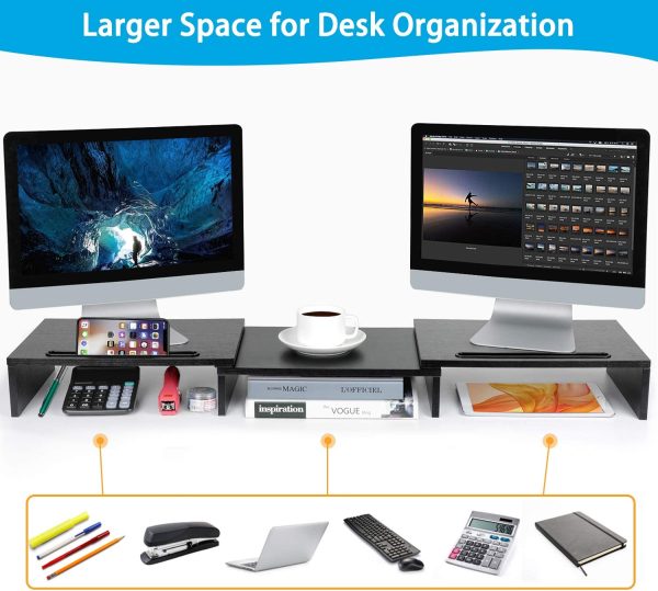 LORYERGO Dual Monitor Stand - Monitor Stand Riser, Adjustable Computer Stand, w/Slot for Tablet & Cellphone???creen Stand w/Big Storage, Double Monitor Riser for PC, Computer, Laptop ?M?LEMS02