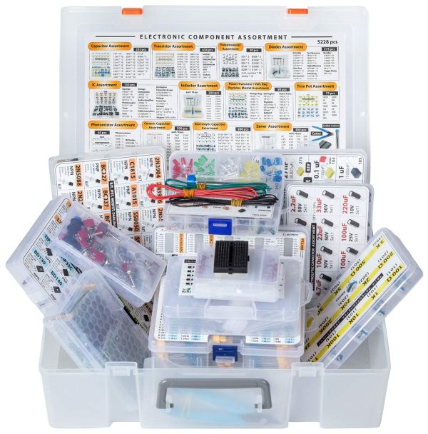 XXXL Electronic Component Assortment Box Kit, 5228 pcs, Capacitors, Transistors, Potentiometers, Diodes, ICs, Inductors, Regulators, Mosfets, Trim Pots, LEDs, PCB, Photoresistors, Terminals, Resistors - Image 2