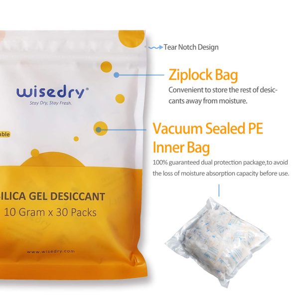 wisedry 10 Gram [30 Packs] Silica Gel Desiccant Packets Reusable for Moisture with Color Indicating Rechargeable Small Dessicant Packs Food Grade - Image 6