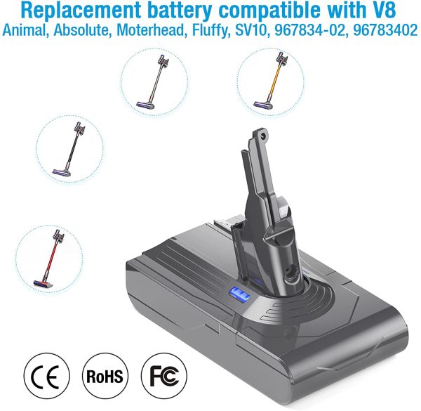 Powerextra Upgraded 4500mAh 21.6V Dyson V8 Replacement Battery Compatible with Dyson SV10 V8 Absolute Fluffy Animal Cordless Handheld Vacuum Cleaner - Image 7