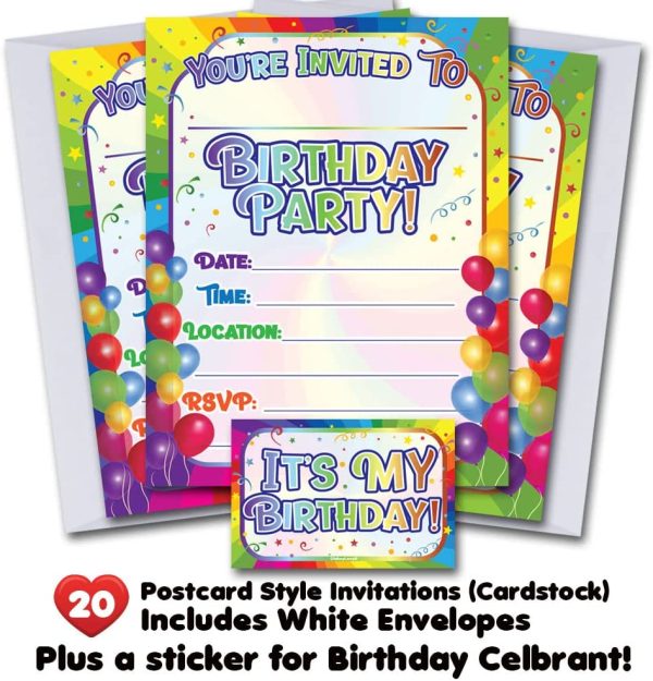 Rainbow Birthday Party Invitations with Envelopes | Kids Birthday | Gender Neutral, Invitations for Girls, Invitations for Boys | with Birthday Sticker - Image 6