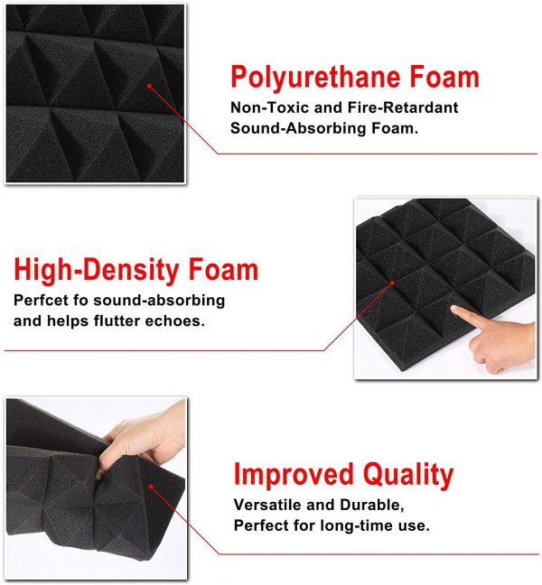 Sound Proof Padding, AGPtEK 24 Packs Soundproof Foams 25x25x5CM (Black) Acoustic Foam Panels, Ideal for Recording Studio, TV Room, Kid?M?? Room,and Office and Podcast Recording - Image 6