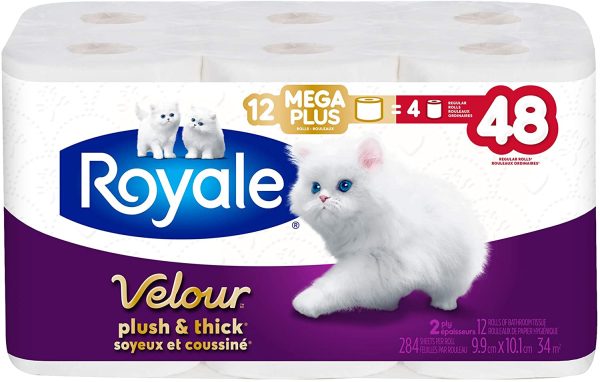 Royale Velour, Plush & Thick Toilet Paper, 12 Mega Equal 48 Rolls, 284 Bath tissues per roll - Image 3