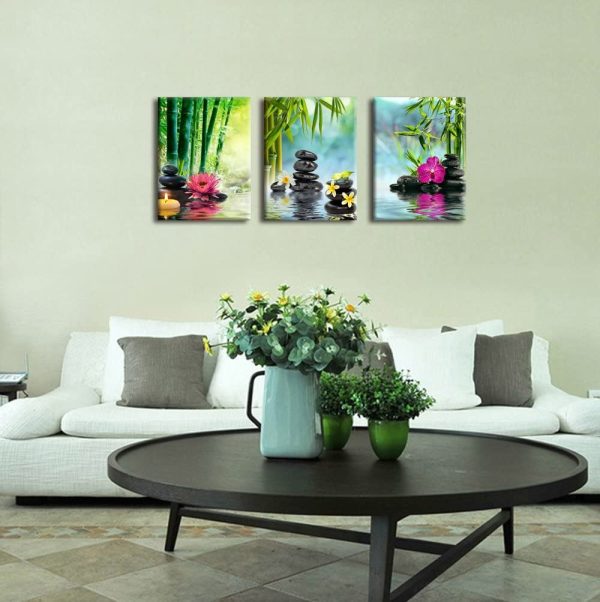 Zen Canvas Wall Art Spa Canvas Pictures Wall Decor Green Leaf Modern Canvas Artwork Framed Ready to Hang 12" x 16" x 3 Pieces - Image 3