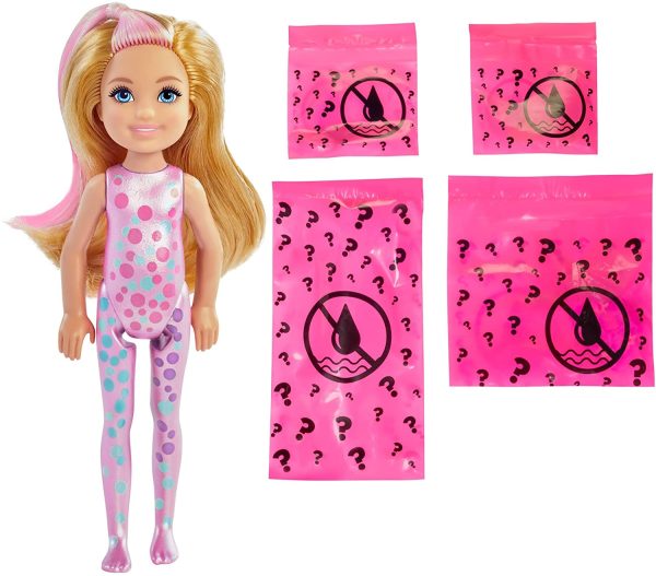 Barbie Chelsea Color Reveal Doll with 6 Surprises: 4 Bags Contain Skirt or Pants, Shoes, Tiara & Balloon Accessory; Water Reveals Confetti-Print Doll’s Look & Color Change on Hair; 3 Year Olds & Up - Image 3