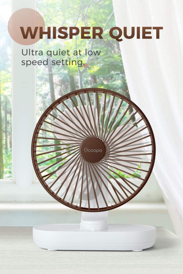 Desk Fan, Auto Oscillating 6.5 Inch Quiet Battery Fan, 4 Speeds Strong Table top Silent Cooling, 4000 mAh Usb Rechargeable Battery Operated for Home, Bed, Office, Brown - Image 8