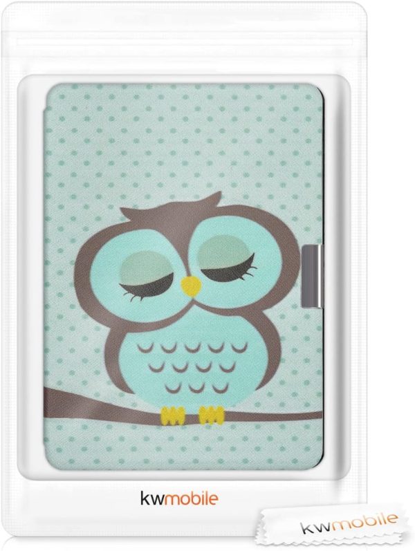 kwmobile Case Compatible with Kobo Aura Edition 2 - Case PU e-Reader Cover - Sleeping Owl Turquoise/Brown/Mint - Image 6