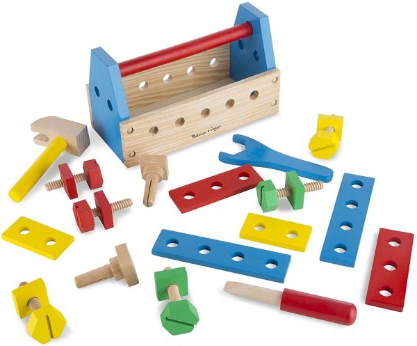 Melissa & Doug Take-Along Tool Kit Wooden Toy, Pretend Play, Sturdy Wooden Construction, Promotes Multiple Development Skills (24 Pieces)