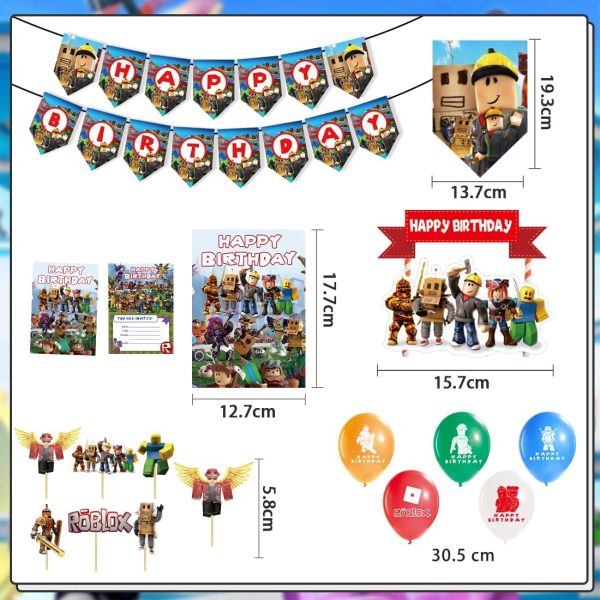 Roblox Party Supplies, Roblox Birthday Party Decorations, Robot Blocks Birthday Party Supplies, Sandbox Video Game Party Supplies for Kids Include Banner, Toppers, Balloons, Invitations, Stickers - Image 4