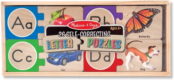 Melissa & Doug Self-Correcting Alphabet Wooden Puzzles with Storage Box (52 Pieces) - Image 2