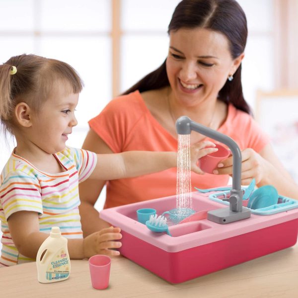 cute stone Color Changing Play Kitchen Sink Toys, Children Electric Dishwasher Playing Toy with Running Water,Upgraded Real Faucet and Play Dishes,Pretend Play Kitchen Toys for Boys Girls Toddlers Kid - Image 7