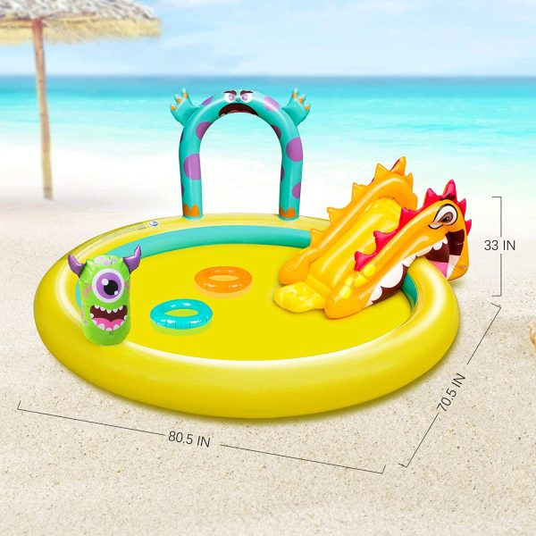 Kiddie Pool with Slide Monster Inflatable Sprinkler Outdoor Toys, 80.5" x 70.5" x 33" Splash Pad for Toddler Boys Girls Kids Swimming Pool Backyard Garden - Image 7