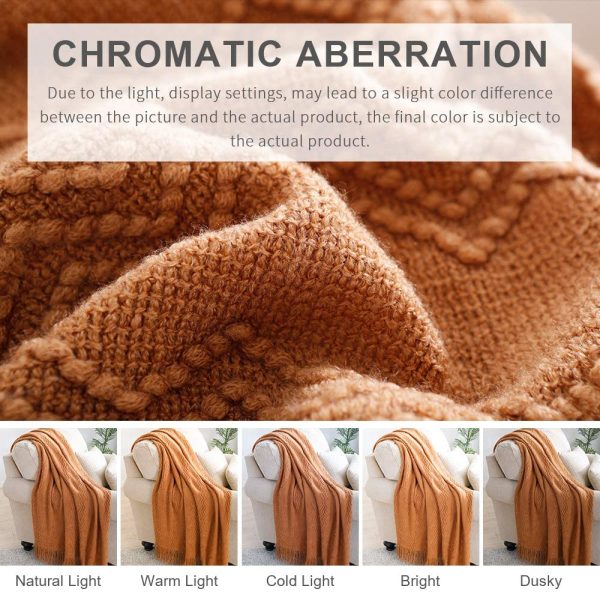 Bourina Throw Blanket Textured Solid Soft Sofa Couch Cover Decorative Knitted Blanket, 50" x 60", Almond - Image 6