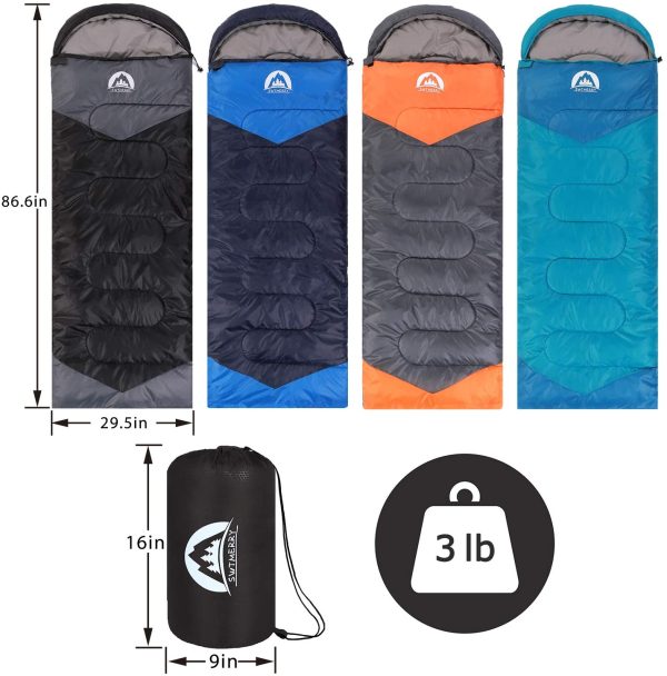 SWTMERRY- Sleeping Bag 3 Seasons (Summer, Spring, Fall) Warm & Cold Weather - Lightweight,Waterproof Indoor & Outdoor Use for Kids, Teens & Adults for Hiking, Backpacking and Camping - Image 2