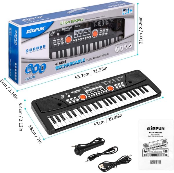 M SANMERSEN Kids Piano Keyboard with Microphone, 49 Keys Electronic Keyboards Pianos for Beginners Kids Piano with MP3 Function for 3-12 Years Girls Boys - Image 5