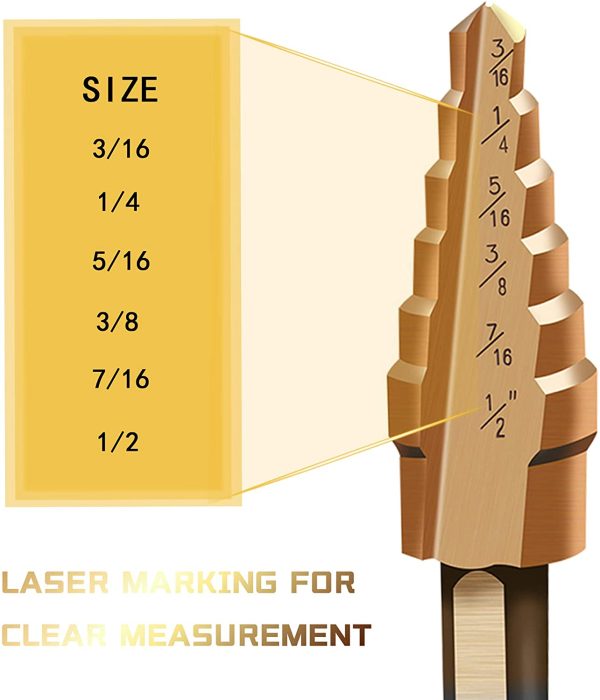 Zhushan Step Drill Bit Set, 3Pcs Set High Speed Steel Titanium Step Drill Bit,Double Cutting Blades,Short Length Drill Bits for Sheet Metal Hole Drilling - Image 6