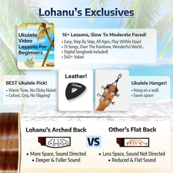 Ukulele Concert Size Bundle From Lohanu (LU-C) 2 Strap Pins Installed FREE Uke Strap Case Tuner 3 Picks Hanger Aquila Strings Installed Free Video Lessons BEST UKULELE BUNDLE DEAL Purchase Today! - Image 3