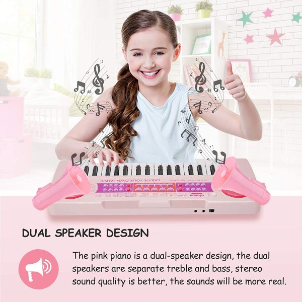 Kids Keyboard 37 Keys Kids Piano Keyboard Girls Multi-Function Piano Pink Organ Educational Light up Keyboard with Microphone for Kids Girls Toddlers Toys 16.5Inch