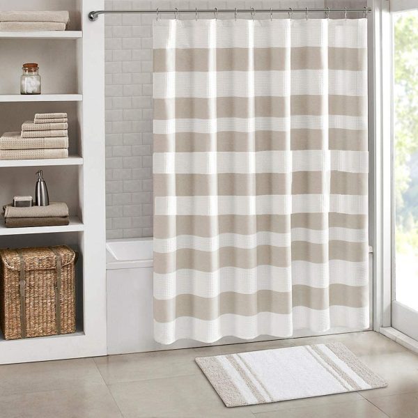 Jasion Shower Curtain Set Beige Tan Brown Stripes Waterproof Fabric Bathroom Curtains Home Bath Decor with 12 Hooks 72 X 72 Inches - Image 4