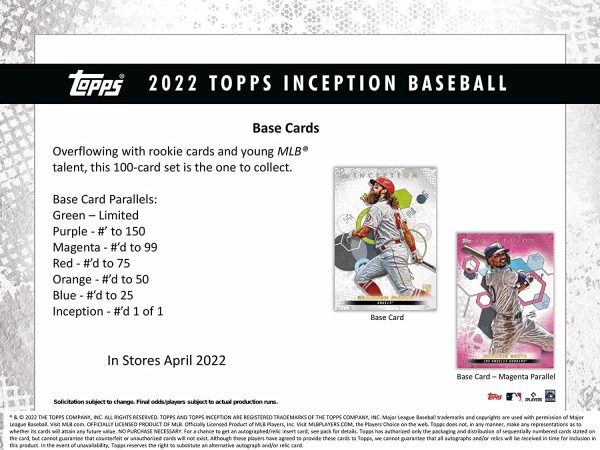 2022 Topps Inception Baseball Hobby Box 1 Pack Per Box, 7 Cards Per Pack - Image 4