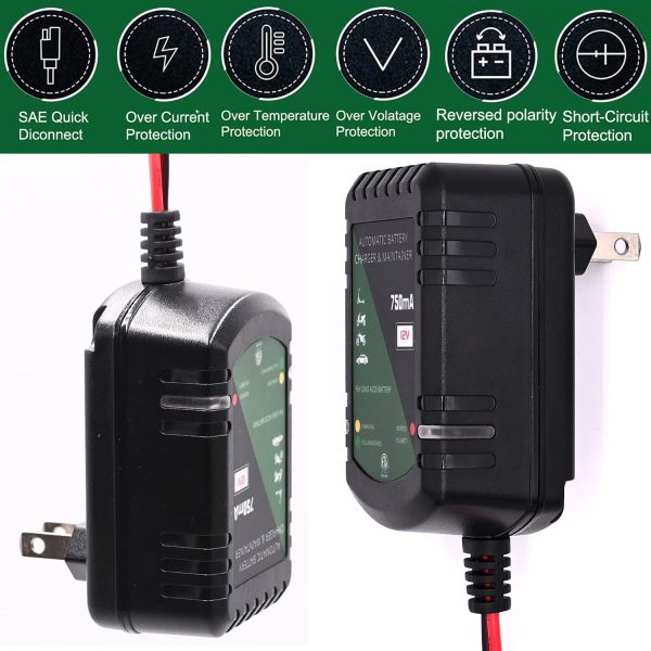 12 Volt Battery Charger Smart Automatic Battery Charger and Maintainer 12V Intelligent Trickle Charger 0.75A for Automotive Car Motorcycle Lawn Mower Boat ATV Sealed Lead Acid Batteries - Image 3