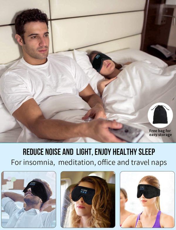 Sleeping Mask 3D, Sleep Headphones Music Eye Cover Headsets Travel Built-in HD Ultra Soft Thin Speakers Microphones For Side Sleeper Airplane,Personalised Gifts Men Women Mom Dad Unisex (Sleep Mask - Black) - Image 3