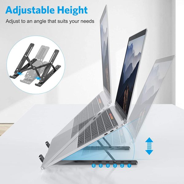 Portable Laptop Stand for Desk -  LA02 Adjustable Foldable Aluminum Laptop Holder Riser, Compatible with MacBook Air, MacBook Pro, HP, Dell, Lenovo and More (Up to 15.6'') (Black) - Image 4