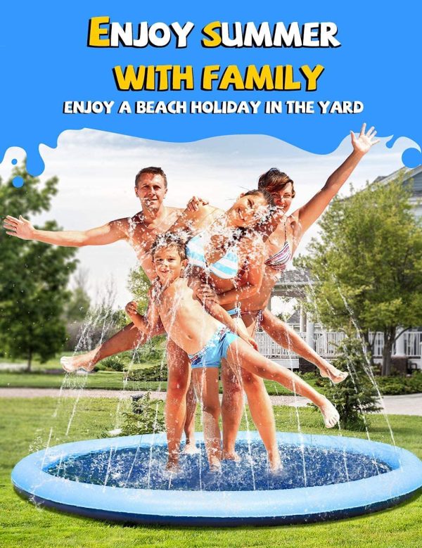 VISTOP n-Slip Splash Pad for Kids and Dog, Thicken Sprinkler Pool Summer Outdoor Water Toys - Fun Backyard Fountain Play Mat for 3 Age+ Girls Boys or Pet Dog (59 inch, Blue&Blue) - Image 5