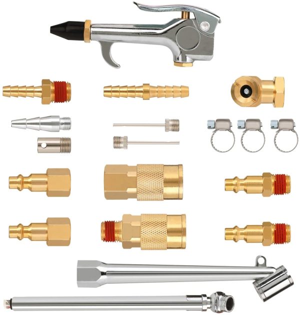 20 Pieces 1/4 inch NPT Air Blow Gun and Brass Fittings Kit with Tire Inflation Needles Chuck Air Compressor Connector Couplers and Plugs Hose Splicer Repair Kit with Barb Splicer and Clamps - Image 3