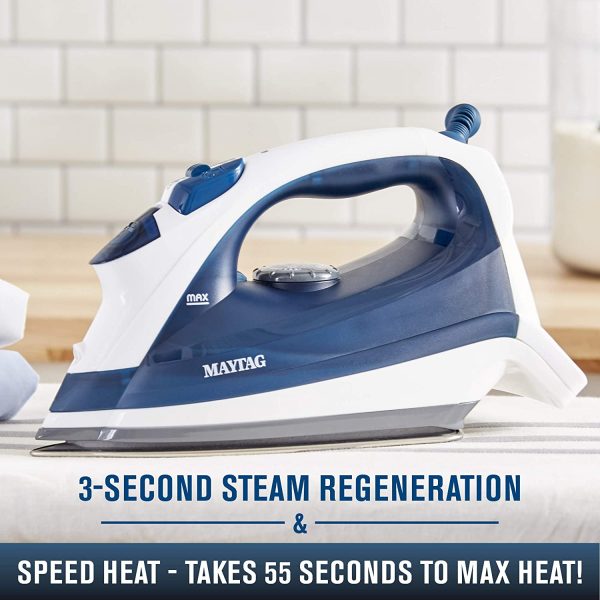 Maytag Speed Heat Steam Iron & Vertical Steamer with Stainless Steel Sole Plate, Self Cleaning Function + Thermostat Dial, M200 Blue - Image 5