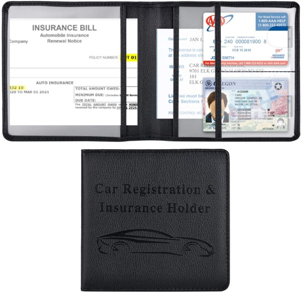 Car Registration and Insurance Holder, Vehicle Glove Box Car Organizer Men Women Wallet Accessories Case for Cards, Essential Document, Driver License by , Black - Image 4