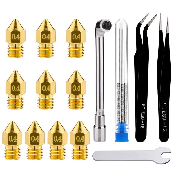 LUTER 3D Printer Nozzle Cleaning Kit, 10PCS 0.4mm 3D Printer Nozzles Extruder Nozzles for MK8 + 5PCS Stainless Steel Nozzle Cleaning Needles + 2PCS Tweezers + 2PCS Wrenches - Image 7