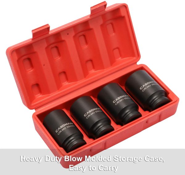 1/2" Drive Deep Spindle Axle Nut Impact Socket Set, 6 Point, CR-MO,32,33,35,36mm, 4PC 1/2-Inch Impact Socket Set, Heavy Duty Use in Removing and Installing Axle Nuts - Image 3