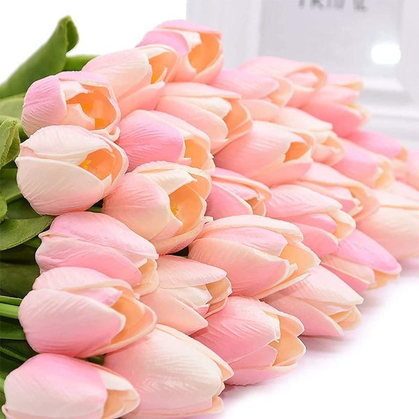 DecoForU 15 Pcs Artificial Flowers Tulips Real Touch Flowers Arrangement for Home Room Office Party Wedding Decoration(Pink) - Image 4