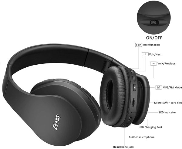 Bluetooth Over-Ear Headphones,Foldable Wireless and Wired Stereo Headset Micro SD/TF, FM for Cell Phone,PC,Soft Earmuffs &Light Weight for Prolonged Waring (Black) - Image 4