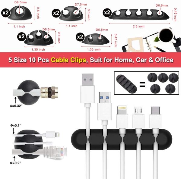 Cable Clips, Cable Management, Cord Organizer Wire Cable Clip Holders Cable Manage System with Advanced Long Lasting Acrylic Gum for Desktop PC Laptop TV Home Office - 10 Pack - Image 2