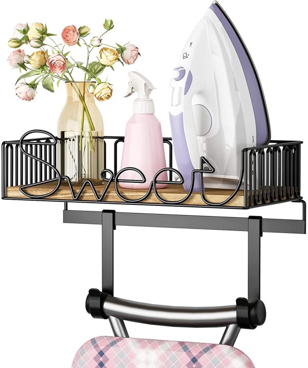 SRIWATANA Ironing Board Hanger Wall Mount, Iron & Ironing Board Holder with Wooden Base - Carbonized Black - Image 8