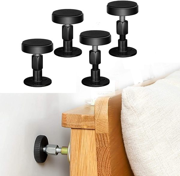 Krisler Adjustable Threaded Bed Frame Anti-Shake Tool, Headboard Stoppers, Bedside Anti Shake Tool for Beds Cabinets Sofas, 4PCs, 30-68mm (Black) - Image 3