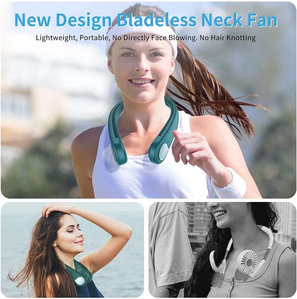 Portable Neck Fan, 3 Speeds Rechargeable Lazy Neckband Fan, Personal Bladeless Battery Operated Fan with 48 Air Outlet, Wearable Mini Hanging Neck Fan for Sports, Travel, Outdoor (Green) - Image 3