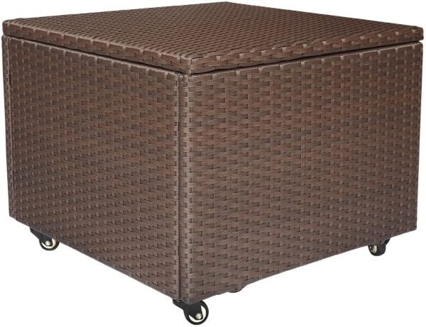 Outdoor Deck Box, Outdoor Patio Wicker Storage Container Deck Box Made of Antirust Aluminum Frames and Resin Rattan (22.4" L x 22.4" W x 17.7" H)