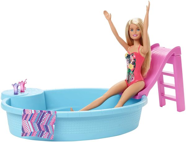 Barbie Doll, 11.5-Inch Blonde, and Pool Playset with Slide and Accessories, Gift for 3 to 7 Year Olds - Image 2