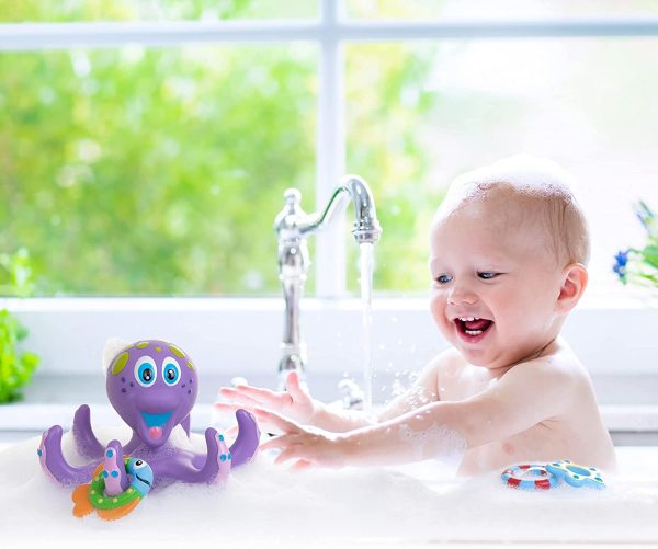 Nuby Floating Purple Octopus with 3 Hoopla Rings Interactive Bath Toy - Image 3